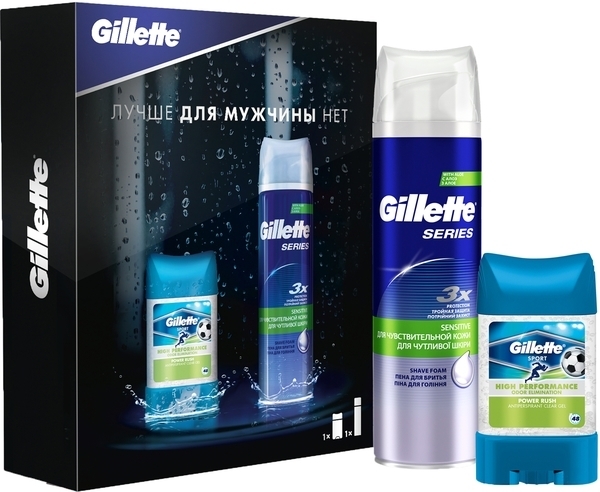 

Подарочный набор Gillette Series Sensitive, гелевый антиперспирант-дезодорант + пена для бритья