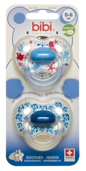 Пустушка Bibi Duo Natural Грай з нами, 0-6 міс., 2 шт., блакитний з синім (115172) - Pampik