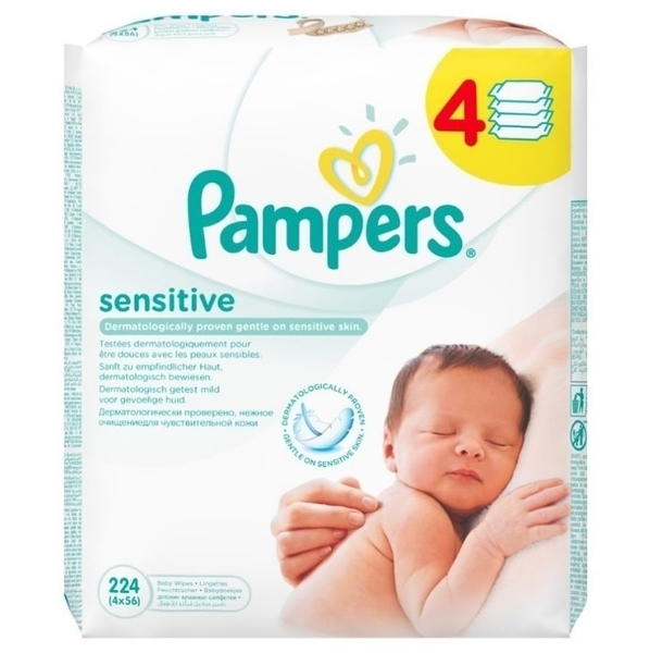 Вологі дитячі серветки Pampers Sensitive, 4x56 шт. - Pampik - 2