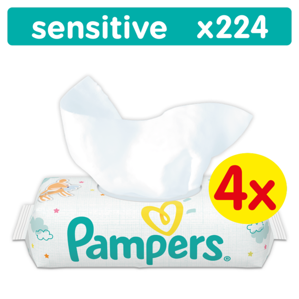 Вологі дитячі серветки Pampers Sensitive, 4x56 шт. - Pampik