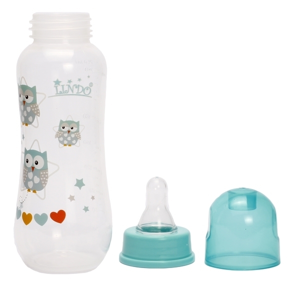 Пляшка для годування Lindo, вигнута, з силіконовою соскою, 250 мл, бірюзовий (Li 145 зел) - Pampik - 3