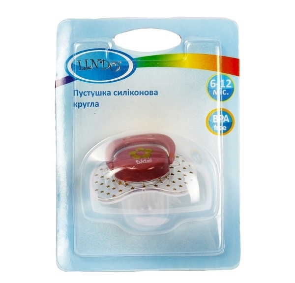 Пустушка силіконова Lindo, кругла, з ковпачком, 6-12 міс., корал (Lі401/6-12 р) - Pampik - 3