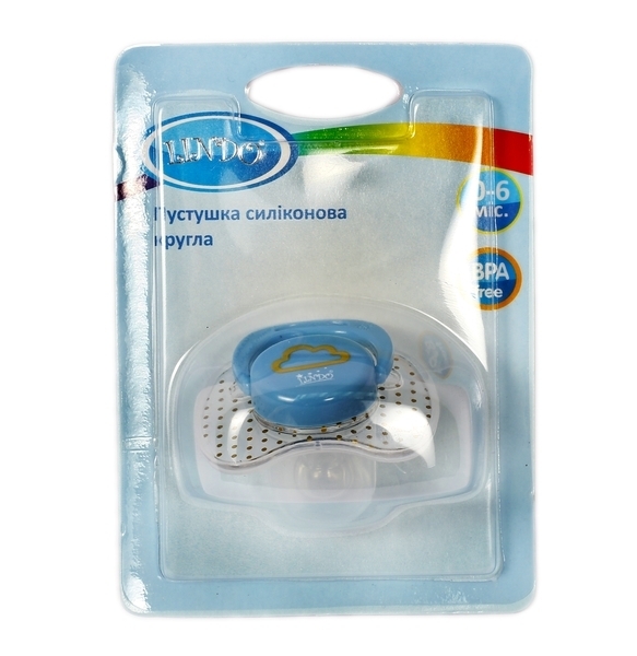 Пустушка силіконова Lindo, кругла, з ковпачком, 0-6 міс., блакитний (Li401/0-6 блак) - Pampik - 3