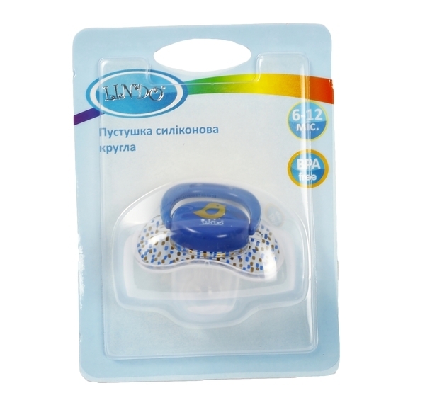 Пустушка силіконова Lindo, кругла, з ковпачком, 6-12 міс., синій (Lі401/6-12 с) - Pampik - 3