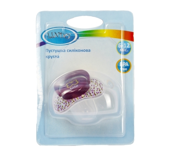 Пустушка силіконова Lindo, кругла, з ковпачком, 6-12 міс., бордовий (Lі401/6-12 ф) - Pampik - 3