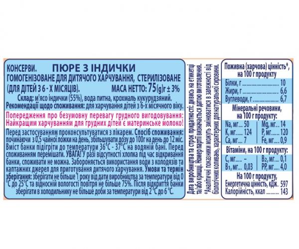 Пюре Карапуз Индейка, 75 г - Pampik - 2