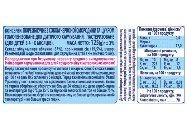 Пюре Карапуз Яблуко і червона смородина, 125 г - Pampik - 2