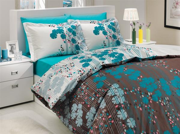 Комплект постельного белья Hobby Poplin Ventura, поплин, 220х160 см, бирюзовый (104532_1,5) - Pampik