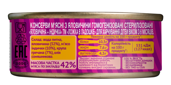 М'ясне пюре Ложка в долоньці телятина з індичкою, 100 г - Pampik - 2