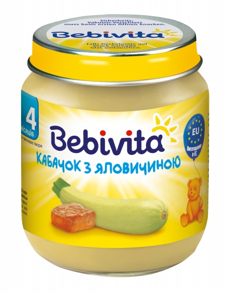 

Пюре Bebivita Кабачок с говядиной, 125 г (Срок годности до 23.02.2021