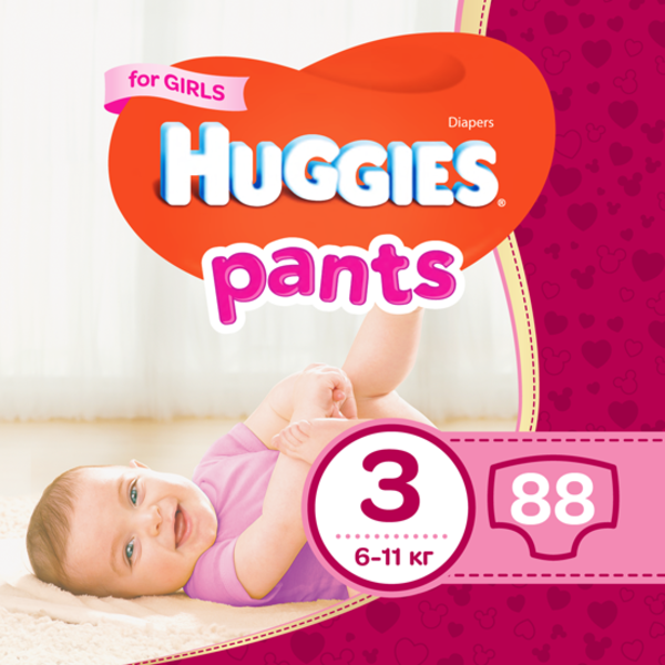 

Подгузники-трусики для девочек Huggies Pants 3 (6-11 кг), Box, 88 шт