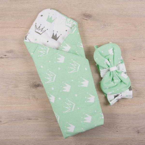 Конверт-одеяло BetiS Королевский сон, поплин, 85х85 см, мятный с белым (27681301) - Pampik - 5