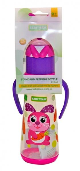 Подарок! Бутылочка с ручками, силиконовой соской и крышкой-зверюшкой Baby Team Зайчик, 250 мл (1414) - Pampik - 2