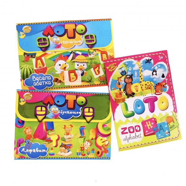 Лото Kidsori 3 в 1 Весела Абетка українська, Зоо-алфавіт англійський і Алфавіт в картинках російський (OLS-19-508) - Pampik