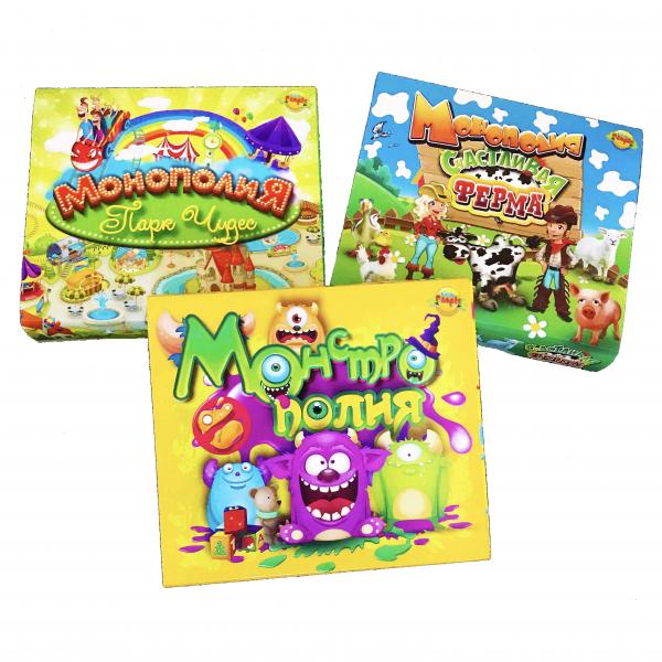 Набір настільних ігор Kidsori 3 в 1 Монстрополія, Щаслива ферма і Парк Чудес (OLS-19-554) - Pampik