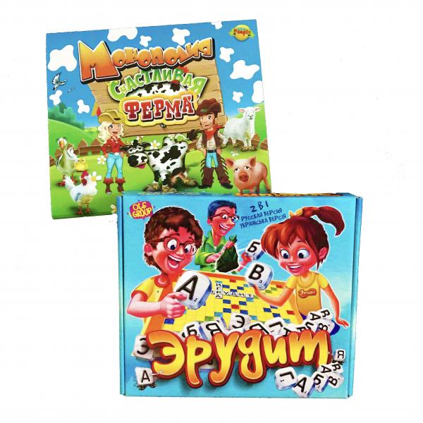 Набор настольных игр Kidsori 2 в 1 Монополия Счастливая ферма и Эрудит (OLS-19-560) - Pampik