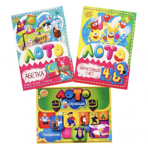 Лото Kidsori 3 в 1 Азбука в картинках українська, Фруктовий рахунок і Професії (OLS-19-501) - Pampik
