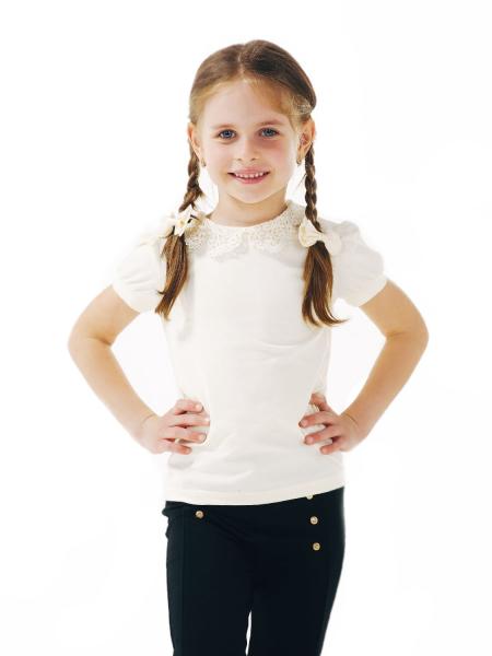 Блуза Smil Школьная, стрейч-кулир, р.128, молочный (114637) - Pampik