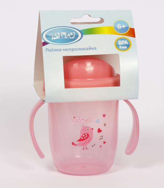 Поїльник-непроливайка Lindo, з ручками, 6+ міс., 210 мл, рожевий (Li 709 троянд) - Pampik - 3