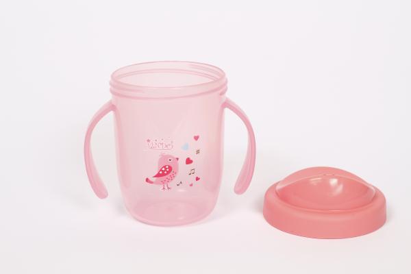 Поїльник-непроливайка Lindo, з ручками, 6+ міс., 210 мл, рожевий (Li 709 троянд) - Pampik - 2