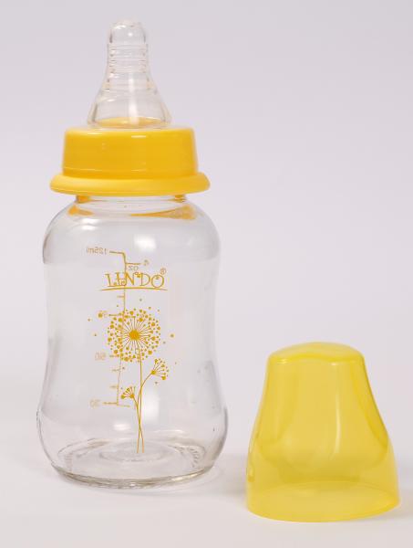 Скляна пляшка для годування Lindo, 125 мл, 0+, жовтий (Pk 0980 жел) - Pampik - 2