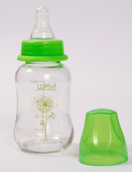 Скляна пляшка для годування Lindo, 125 мл, 0+, зелений (Pk 0980 зел) - Pampik - 2