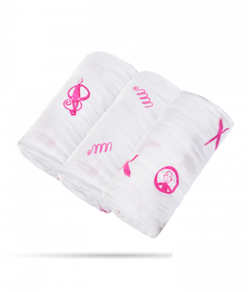 Набор пеленок Matchistick Monkey, из 100% органического хлопка Muslin, 70х70 см, розовый, 3 шт. (MM-LOCM-003) - Pampik - 2