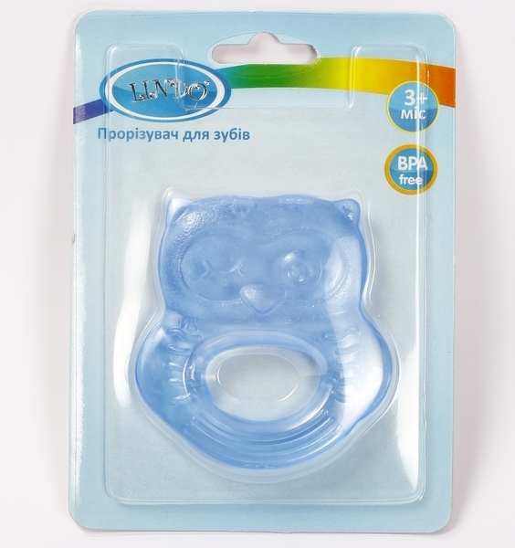 Прорізувач для зубів Lindo Сова, латексний, блакитний (Li 318 син) - Pampik - 2
