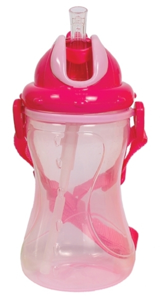 Поильник-непроливайка Lindo Premium, с силиконовой соломинкой и ремешком, 9+ мес., 420 мл, малиновый (А 41 роз) - Pampik - 2