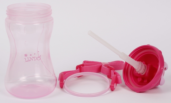 Поильник-непроливайка Lindo Premium, с силиконовой соломинкой и ремешком, 9+ мес., 420 мл, малиновый (А 41 роз) - Pampik - 3