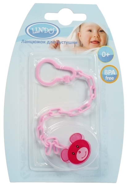 Цепочка для пустышки Lindo Мышонок, с клипсой, розовый (Рk 221 роз) - Pampik - 2