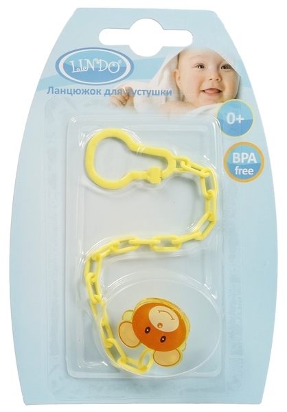 Цепочка для пустышки Lindo Мышонок, с клипсой, желтый (Рk 221 жел) - Pampik - 2