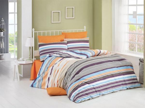 Комплект постельного белья LightHouse Lines, бязь, 220х160 см, оранжевый с темно-синим (11488-01_1.5LH) - Pampik