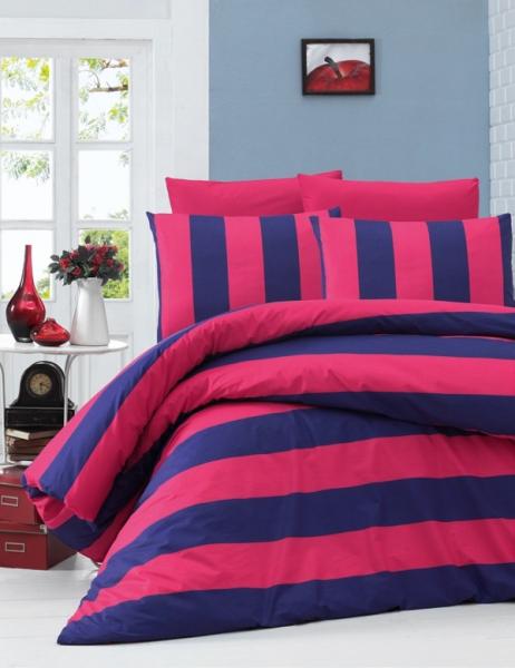 Комплект постільної білизни LightHouse Ranforce Braid, ранфорс, 220х160 см, рожевий з темно-синім (40782_1,5) - Pampik