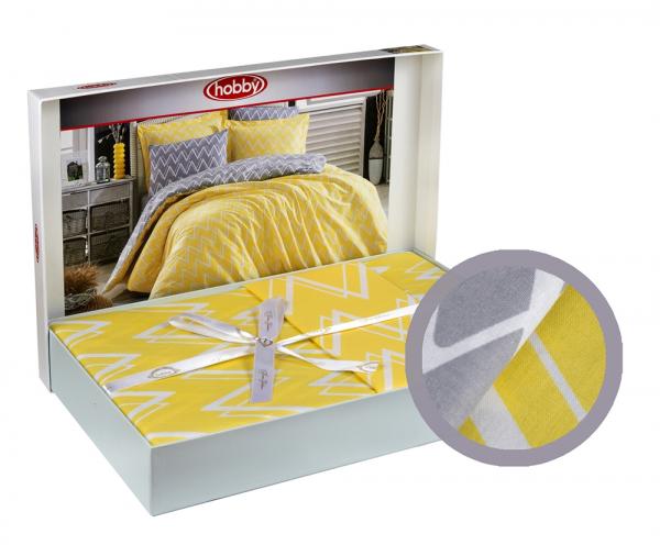 Комплект постільної білизни Hobby Poplin Nazende, поплін, 220х160 см, жовтий (30395_1,5) - Pampik - 3