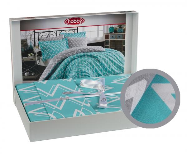 Комплект постельного белья Hobby Poplin Nazende, поплин, 220х160 см, бирюзовый (30418_1,5) - Pampik - 4