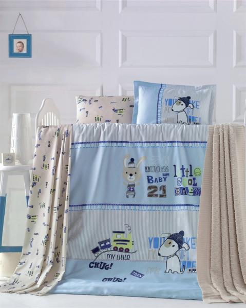 Комплект постельного белья Luoca Patisca Playfull, ранфорс, 150х100 см, голубой (10632) - Pampik