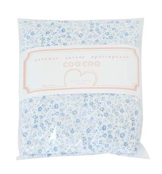 Простирадло на резинці Coo Coo Сині квіточки, екокотон, 120х60 см, синій (Соо57) - Pampik