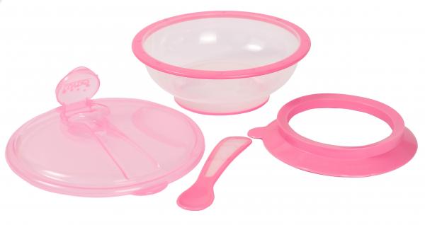 Тарелка на присоске Lindo, с ложкой, 400 мл, розовый (PK 037 рож) - Pampik - 3