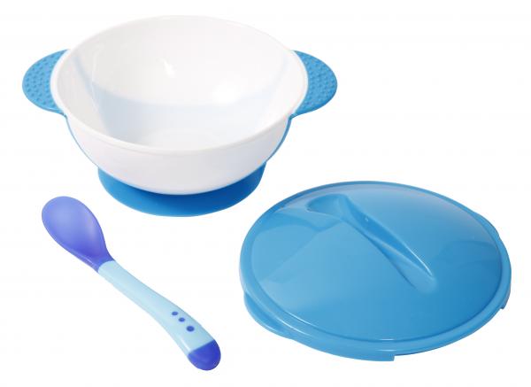 Тарелка на присоске Lindo, с термоложкой, 250 мл, синий (А 50 синий) - Pampik - 2