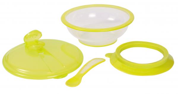 Тарілка на присоску Lindo, з кришкою і ложкою, зелений (PK 037 зел) - Pampik - 3
