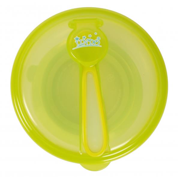 Тарілка на присоску Lindo, з кришкою і ложкою, зелений (PK 037 зел) - Pampik - 2