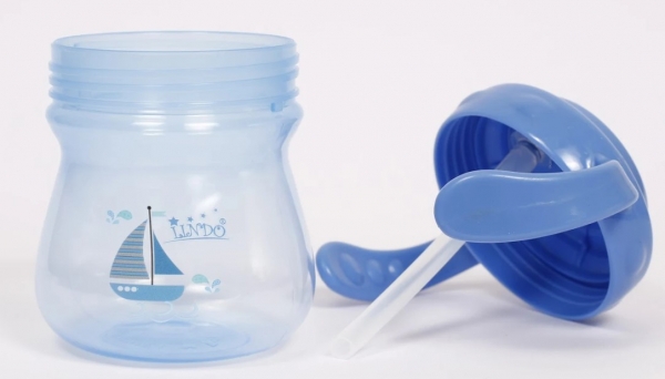 Поїльник-непроливайка Lindo з ручками і силіконовою трубочкою, 6+ міс., 250 мл, блакитний (LI 708 блак) - Pampik - 3