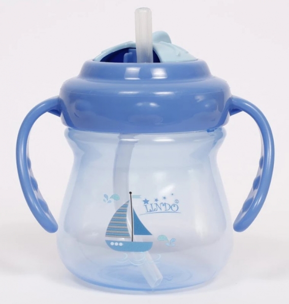 Поїльник-непроливайка Lindo з ручками і силіконовою трубочкою, 6+ міс., 250 мл, блакитний (LI 708 блак) - Pampik - 2