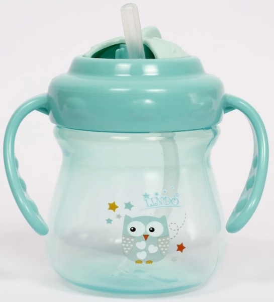 Поїльник-непроливайка Lindo з ручками і силіконовою трубочкою, 6+ міс., 250 мл, бірюзовий (Lі 708 зелений) - Pampik - 2