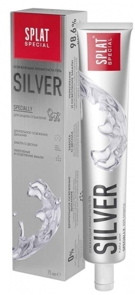 Антибактериальная освежающая зубная паста для бережного осветления эмали Splat Special Silver Серебро, 75 мл - Pampik - 2