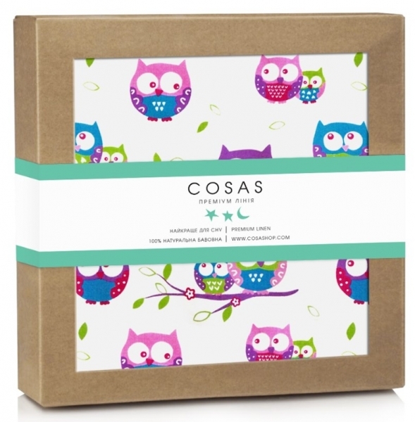 Наматрацник-поверхня Cosas Сови, непромокальний, 120х70 см, білий з фіолетовим - Pampik