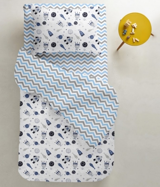 Набір простирадл Cosas, бязь, 240х155 см, білий з блакитним, 2 шт. - Pampik - 4