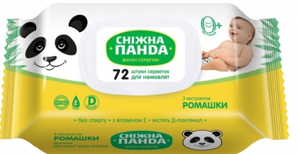 Акция на Влажные салфетки Снежная Панда Ромашка, для новорожденных, 72 шт. от Pampik