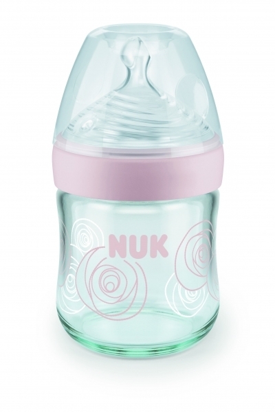 

Стеклянная бутылочка для кормления Nuk Nature Sense, c силиконовой соской, 120 мл (10747088/2, Розовый